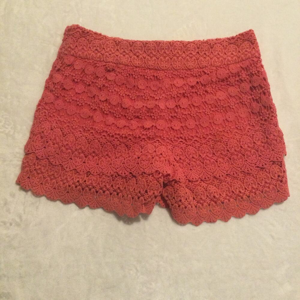Ann Taylor Loft Pink Lace Tiered Side Zip Riviera Shorts Womens Size 6 - Picture 8 of 9